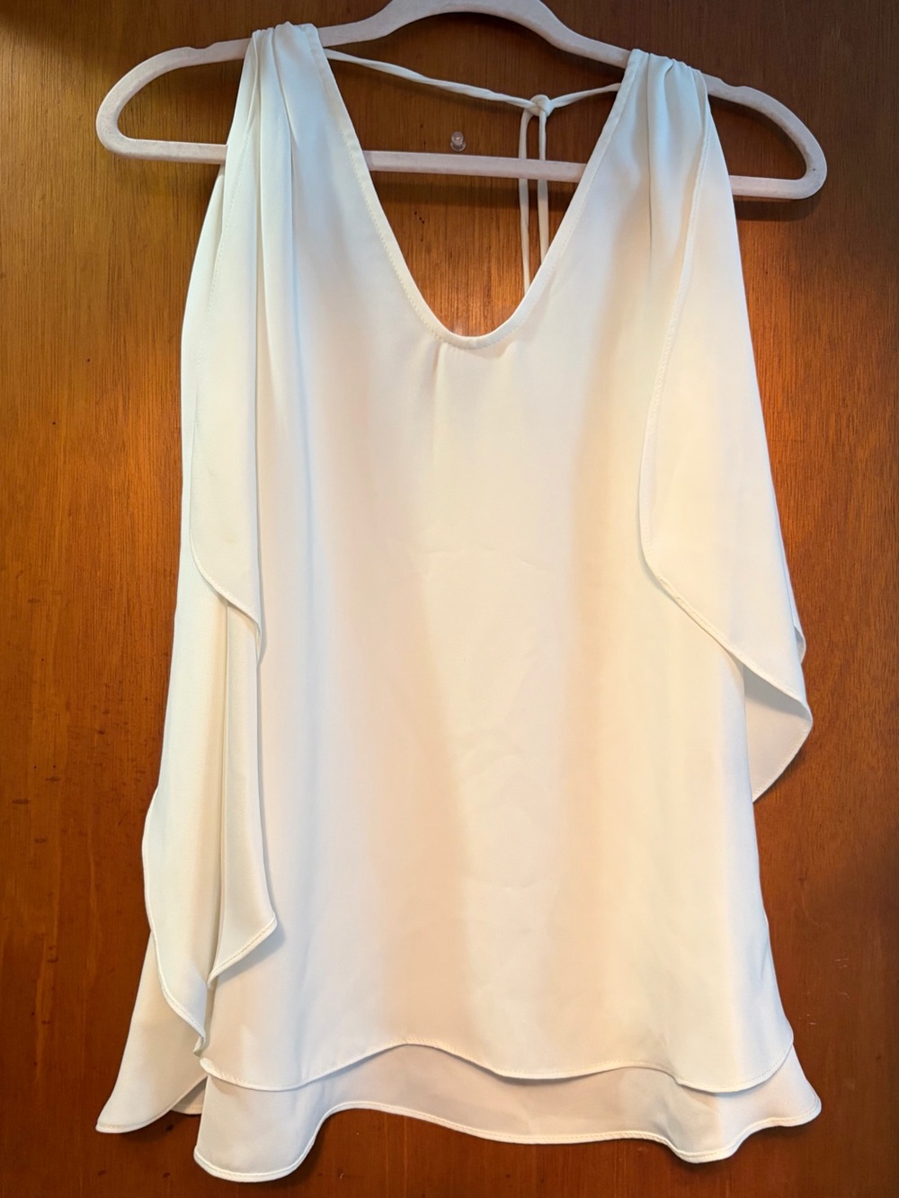 NWT Trina Turk XS Cream Cape like Sleeveless drape overlay Top w/adjustable tie